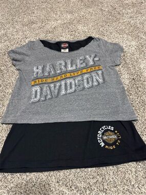 Harley-Davidson Gray & Black Layered Logo Tee with Yellow Stripe